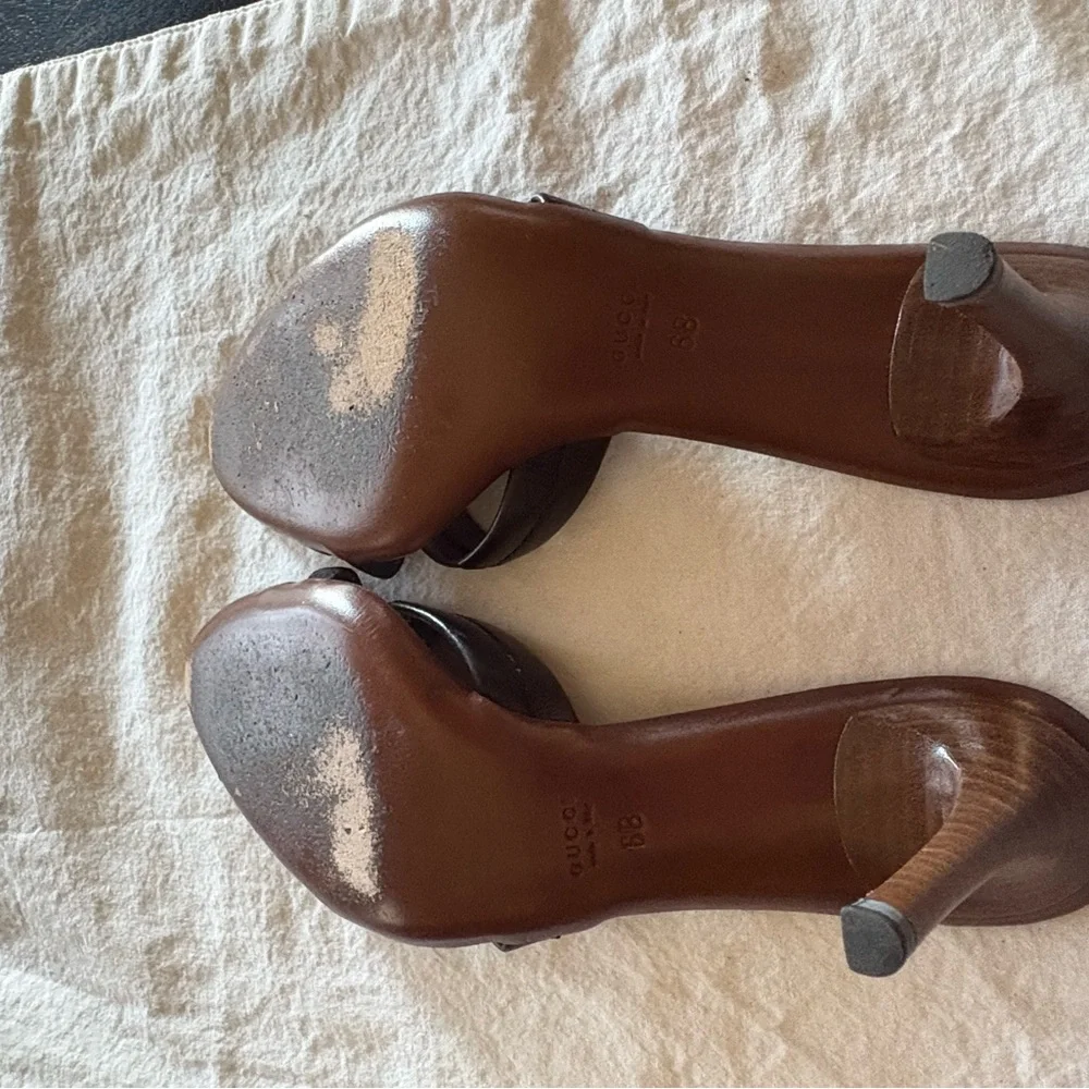 Gucci Black Brown Leather Stiletto Heels - Picture 7 of 9